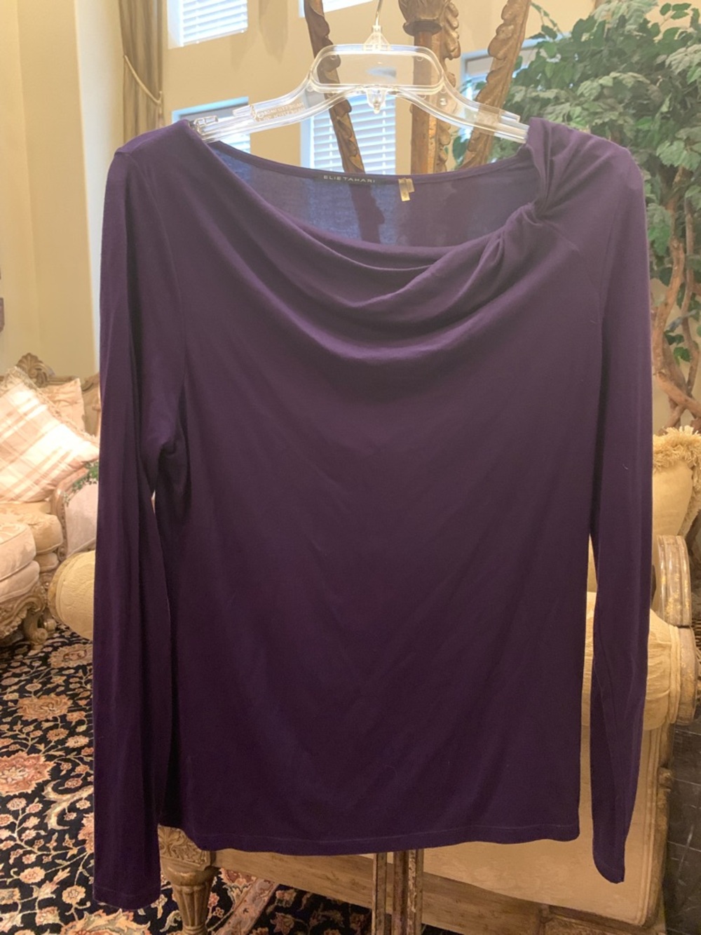 Elie Tahari Purple Draped Long-Sleeve Top